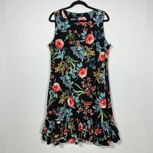 Tommy Hilfiger Black Floral Jersey Shirt Dress with ruffle hem size 16
